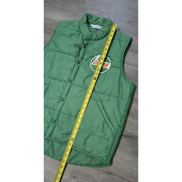 Vintage Castrol Puffer Vest XL Green Snap Upstream USA  70s/80s - Picture 12 of 12